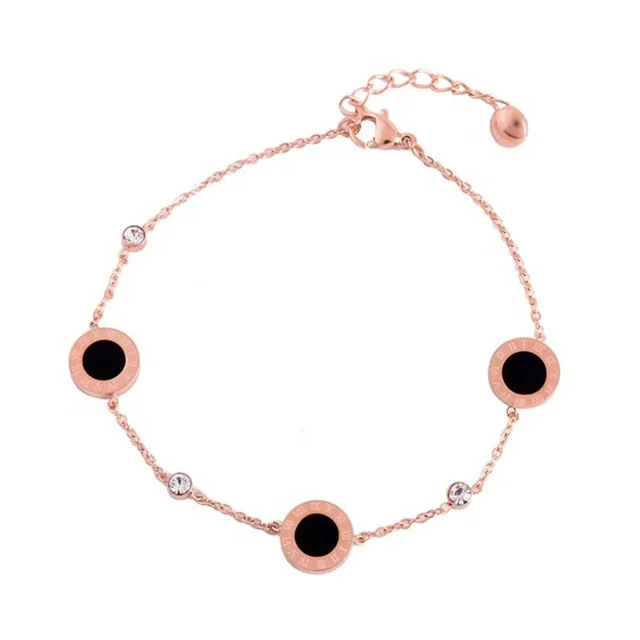 

Yiwu Aceon Stainless Steel Rose Gold Foot Brcacelet Black Shell Roman Numeral Disc Anklet