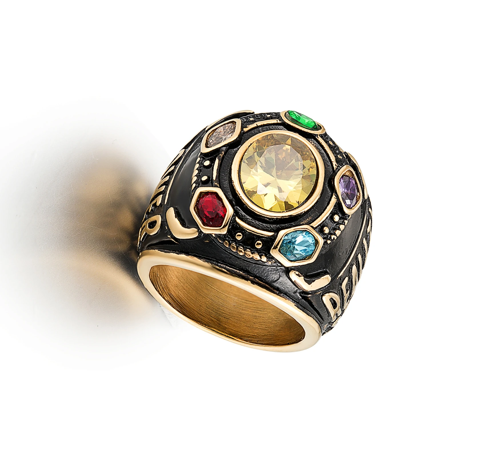 

Wholesale 18K Gold Plated Infinity Stone Ring Thanos Ring Stainless Steel Rhinestone Marvel Cosplay Rings