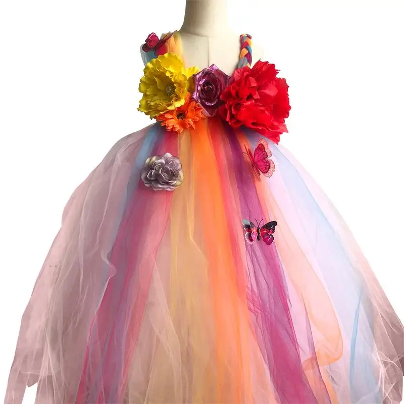 

New Arrival Kids Birthday Party Clothes Fairy Girl Pageant Pink Flower Girls Princess Wedding Ball Gowns Tutu Dress