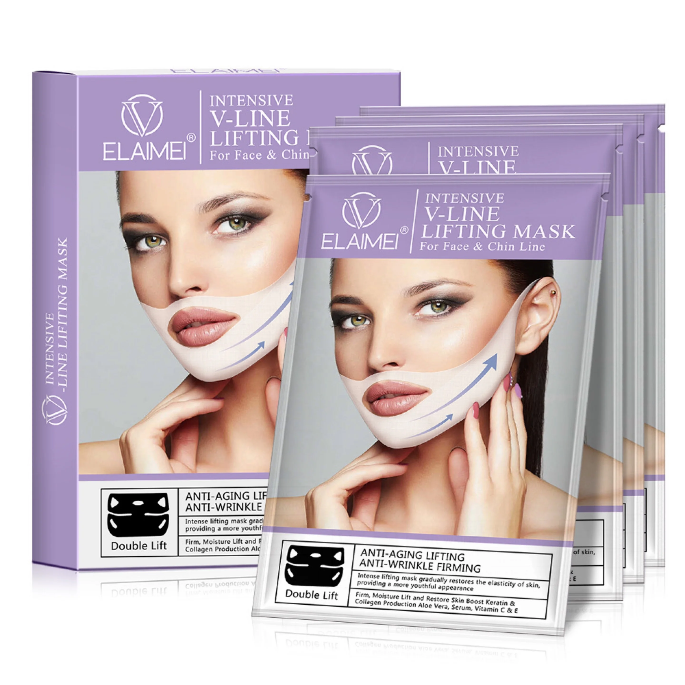 

Low Price Beauty Face and Chin Line Up Elaimei Intensive Double V ined Lifting Patch V Shape Slimming Face Mask, White
