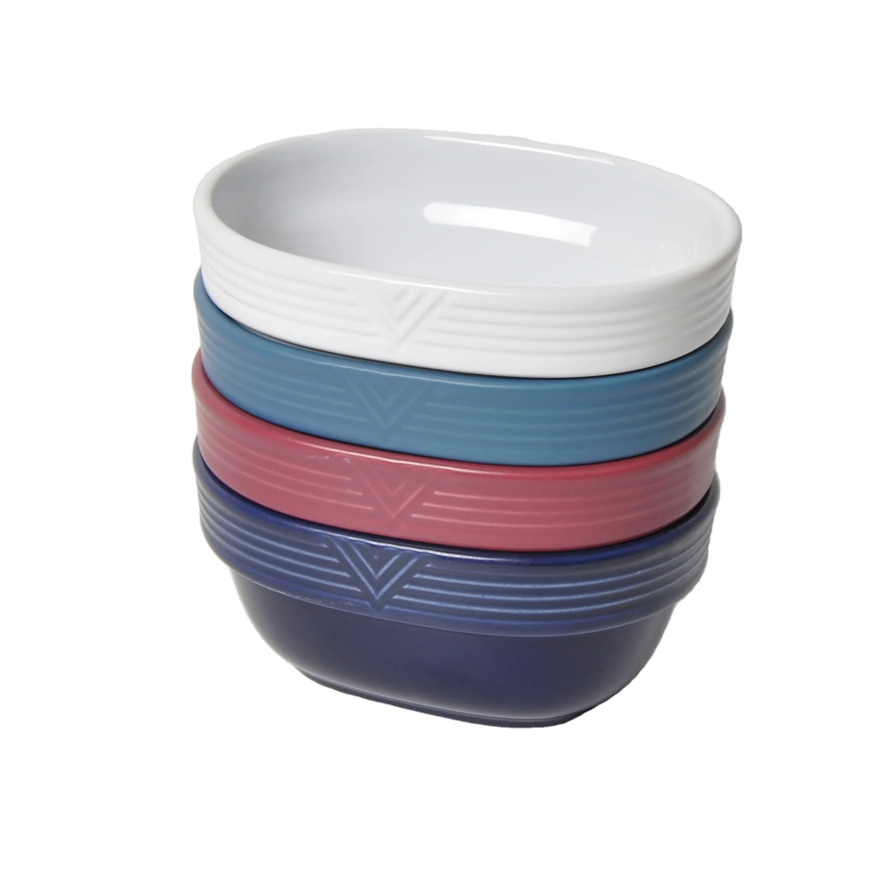 
New Design Colored Glaze Relievo Intagkio Oval Creamic Dinner Bowls Luxury Ceramic Bowl 