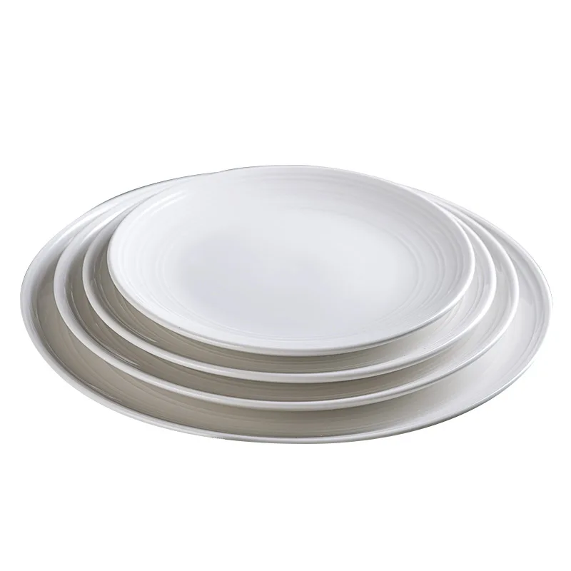 

European-Style Simple round Ceramic Plate Household Line Pattern Steak Plate Pasta Plate Dish Hotel Western Restaurant