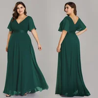 

Ever-Pretty Long Empire Waist Plus Size Bridesmaid Dresses With Short Flutter Sleeves