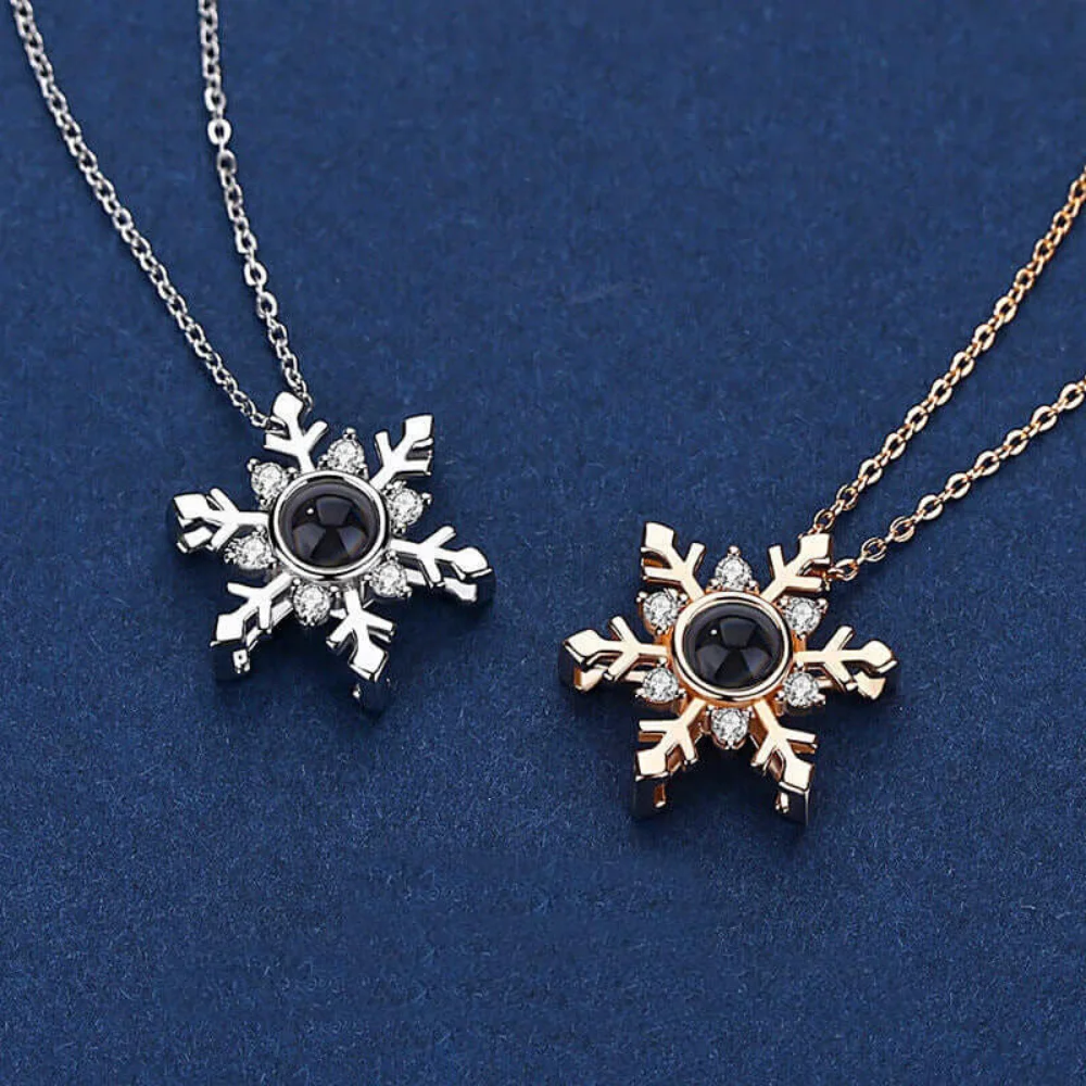 Qiuhan Christmas Personalized Photo Snowflake Pendant Zircon Shaped Projection Stone Necklace