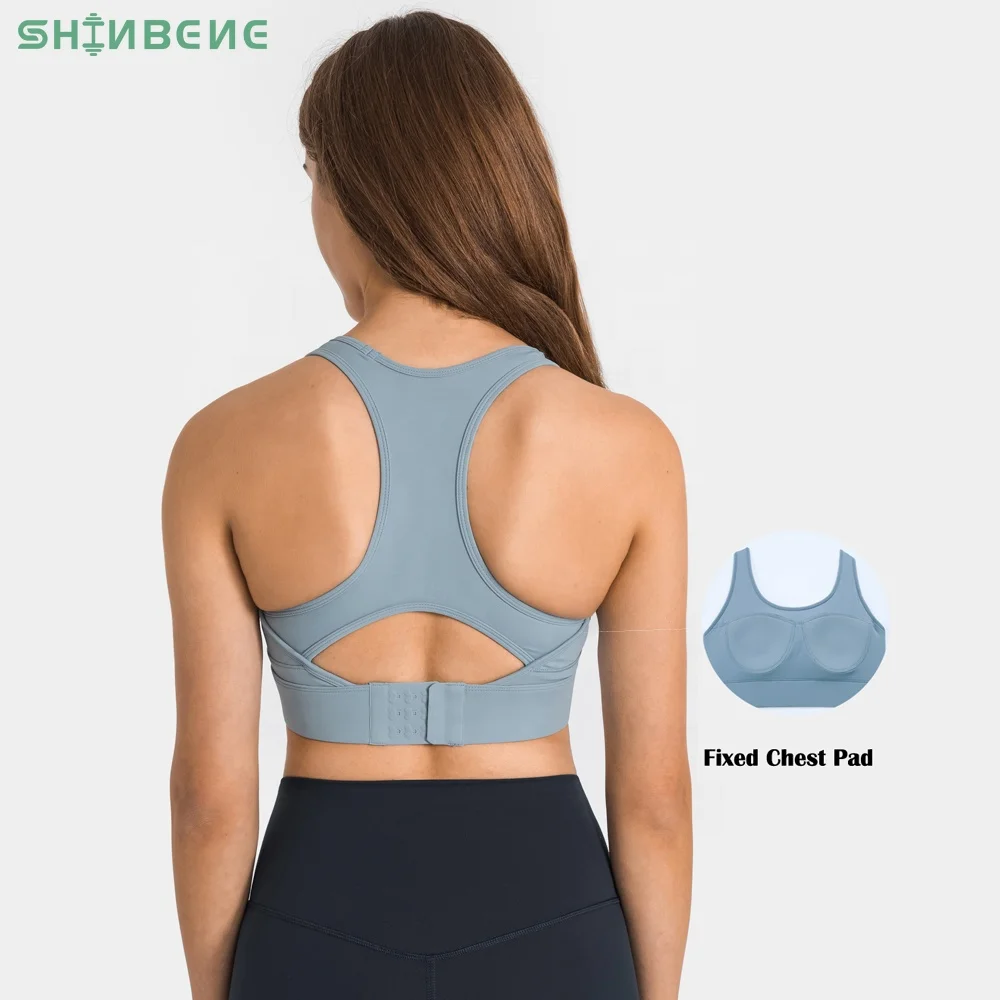 

SHINBENE Wholesale Open Back Clasp Sports Bras Workout Tops Women High Impact Push Up Fitness Yoga Bras with Fixed Pad