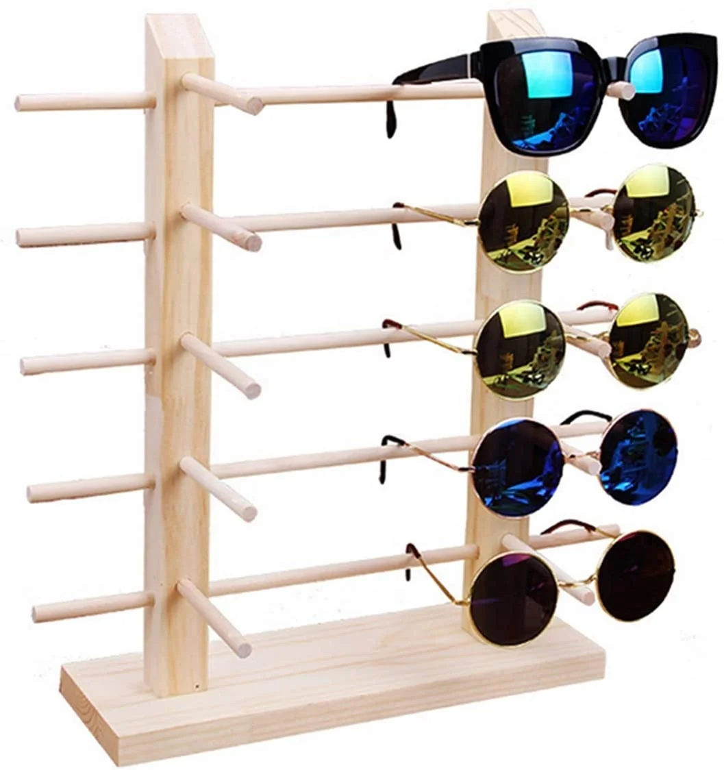 

Solid Wood Glass Display Holder Sunglass Display Holder Wood Glass Display Rack Double Linen Glass Showcase, Clear