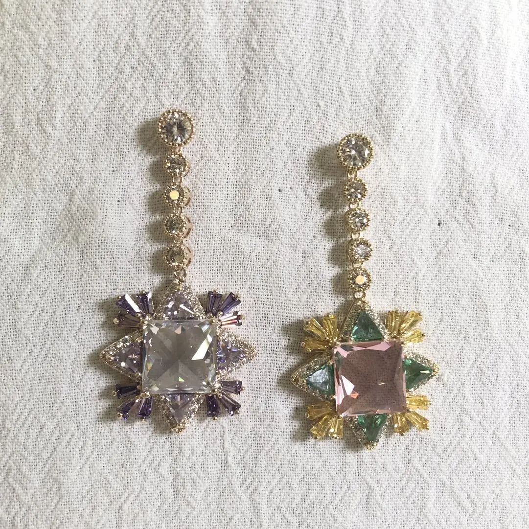 

Multicolor Tourmaline Luxury Cubic Zirconia Shiny Kawaii drop Earrings, Orange/silve