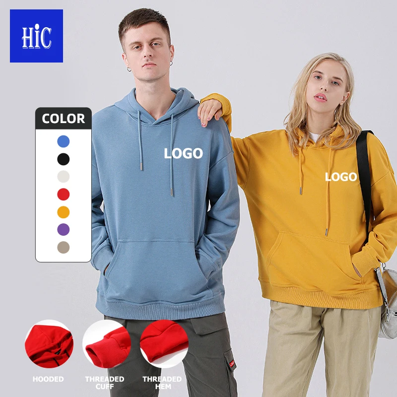 

HIC1 Wholesale Plus Size 420g 100%Cotton Off Shoulder Sleeve Unisex Hoodie Custom Print LOGO Versatile Solid Casual Sweatshirt