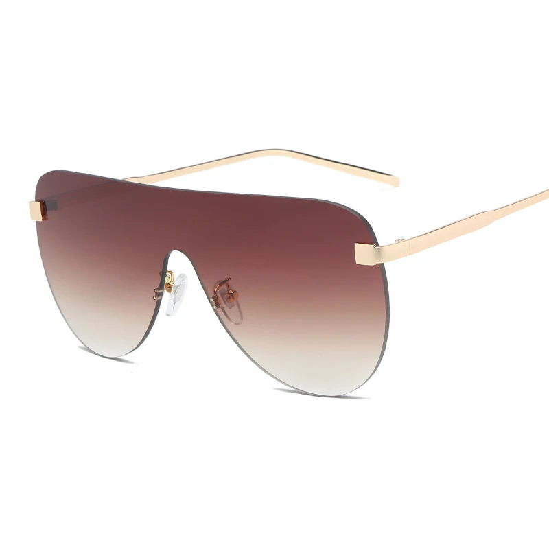 

Oversized Gradient Sunglasses Women One Piece Sun Glasses FlatTop Big Rimless Luxury Eyewear oculos Shades Oval Lens Sunglasses