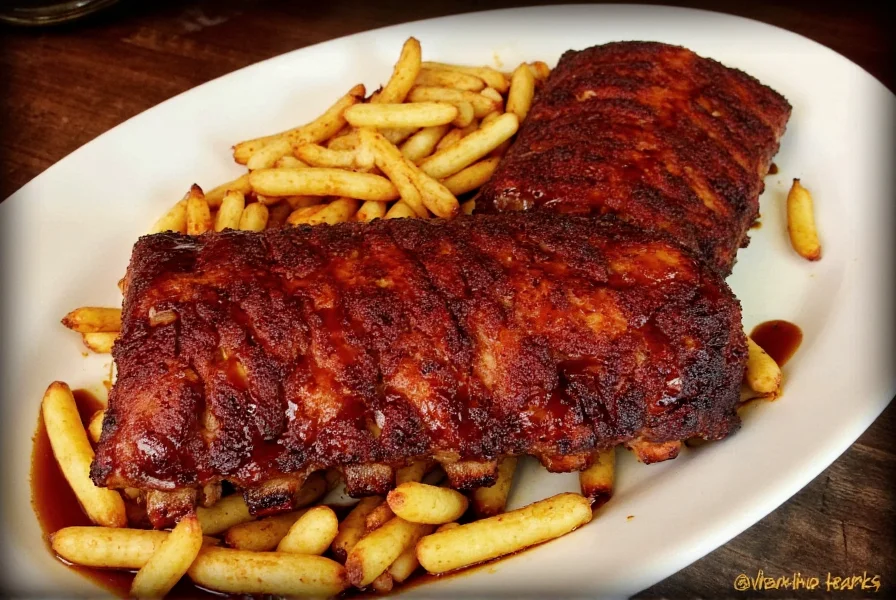 Grilled pork ribs with barbecue sauce drizzle