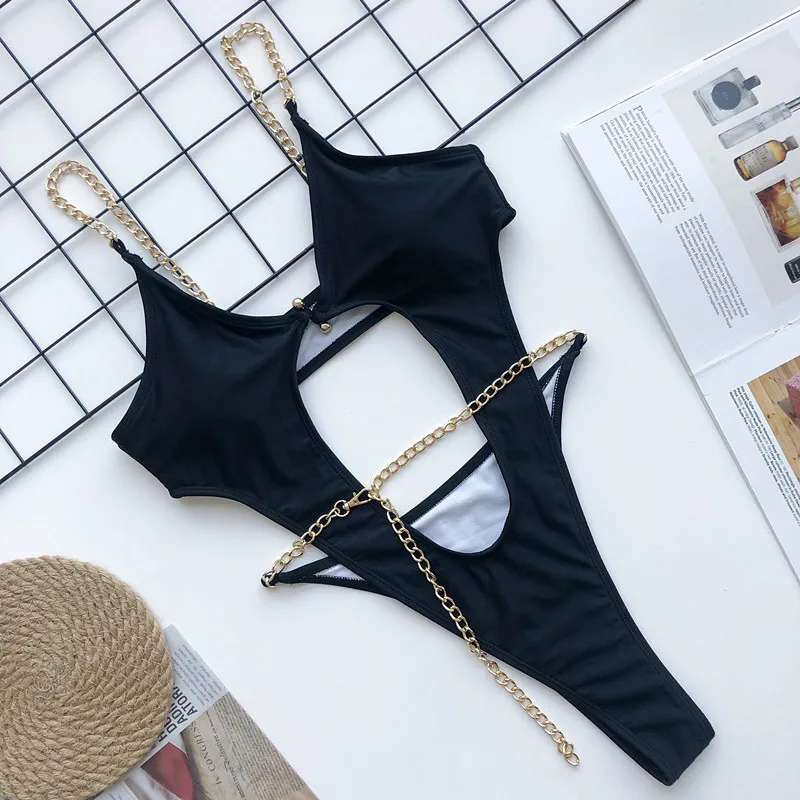 Sexy Thong Bikini 2021 Monokini Deep Vneck Swimwear Women Onepiece
