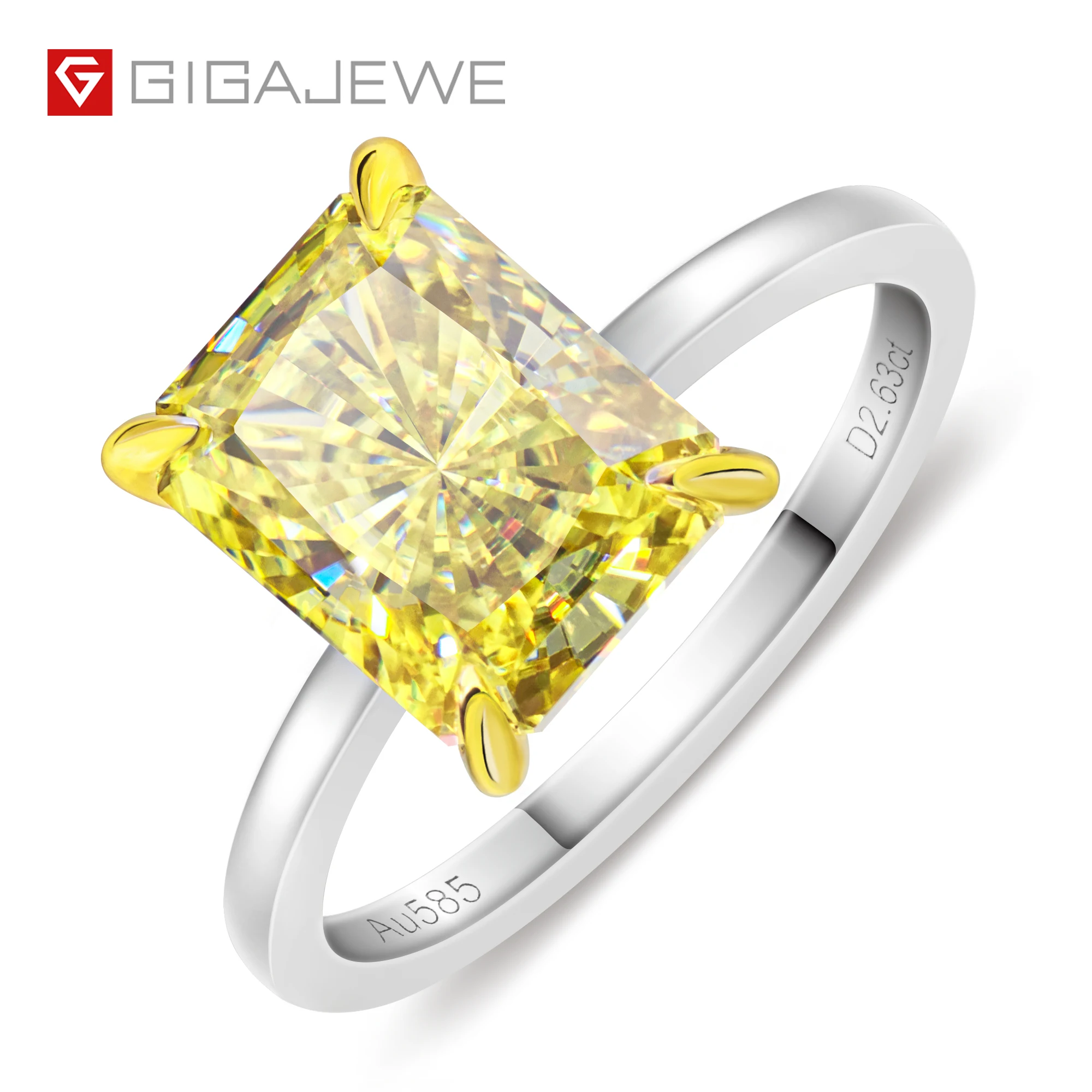 

GIGAJEWE 3ct Vivid Yellow Uncoated color 7X9mm Radiant Cut Ring 9K/14K/18K White Gold , Moissanite Ring, Yellow color