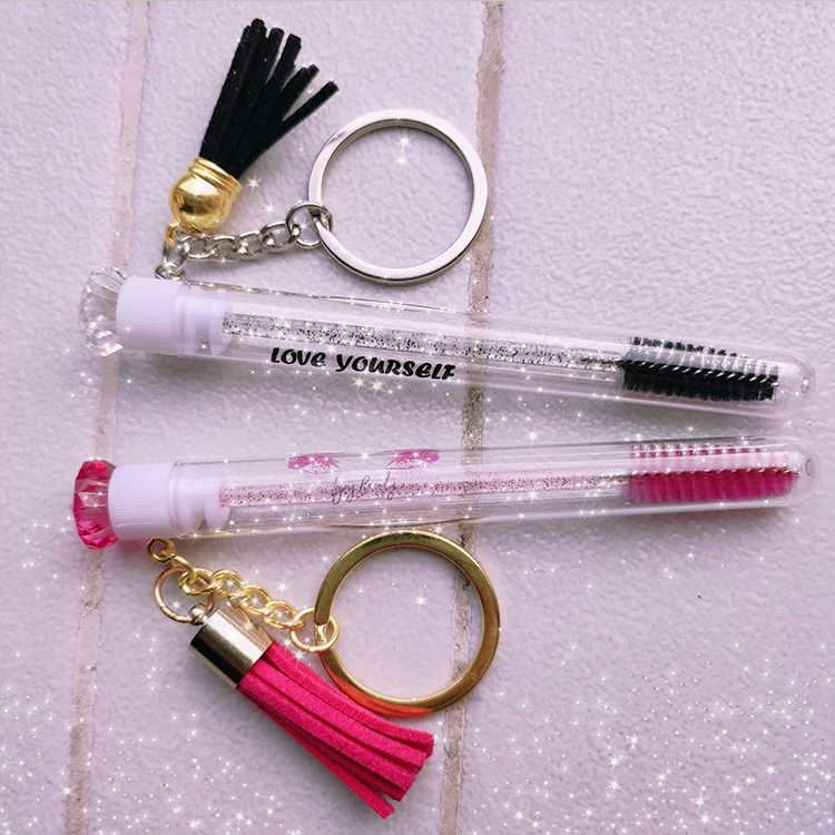 Free logo Mascara Eyelash Spoolies Brushes Lash Tube Lash Applicator Disposable mascara wands with keychain