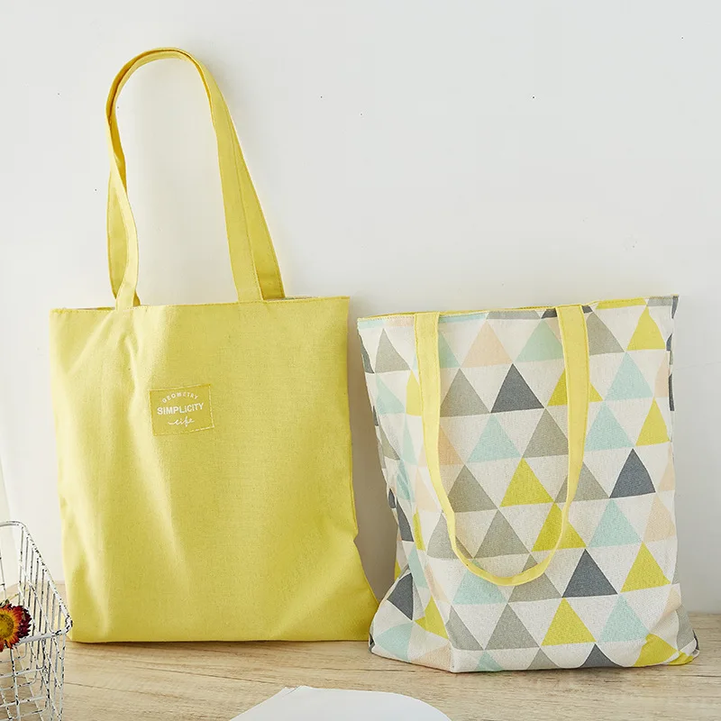 

Wholesale Low Price Beach Sublimation Triangle Pattern Cotton Fabrics Shopping Bag Tote Bag, Shown