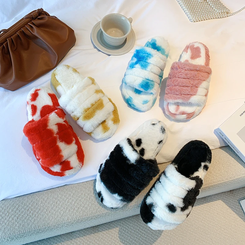 

Popular Home Ladies Fluffy Slippers Summer Flat Fur Slides Women Fashion Fur Slippers, Black,red,yellow,blue,pink
