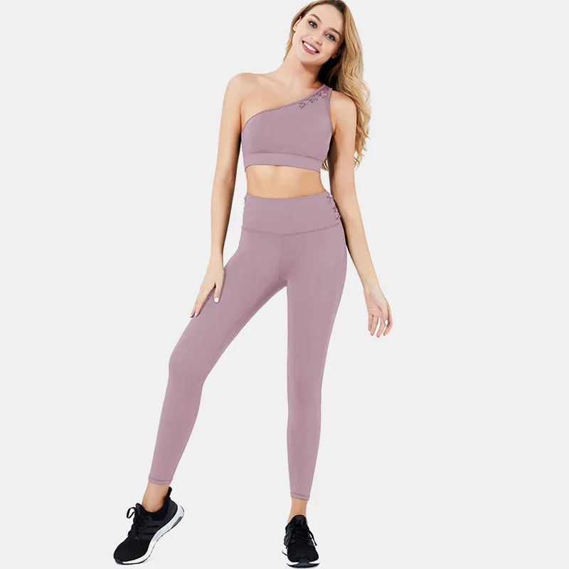 

One Shoulder Sexy 2 Piece Yoga Set Women Gym Apparel Quick Dry Yoga Set, Customized colors