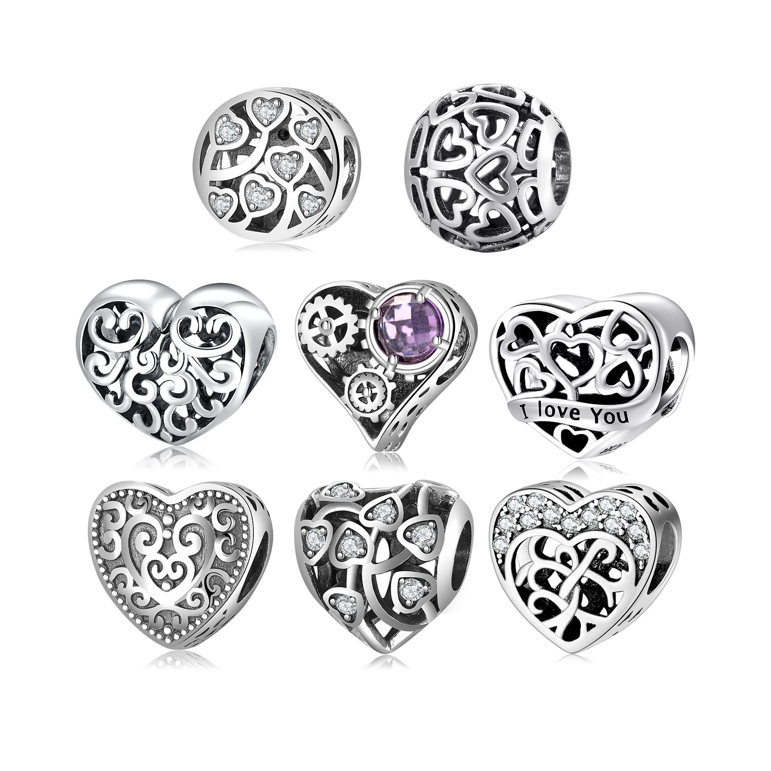 Real 925 Sterling Silver Hollow Out Heart Fashion I LOVE YOU Fine Beads Fit Charms Bracelet Jewelry Making Wholesale Jewelry