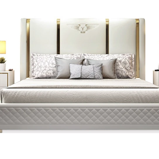 
Italian Designer Soft Bed Storage Grey Leather Double Bed 