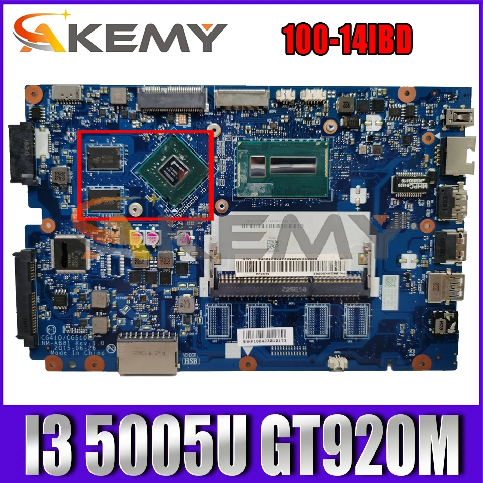 

Akemy CG410/CG510 NM-A681 Motherboard For 100-14IBD Laptop Motherboard CPU I3 5005U GT920M DDR3 100% Test