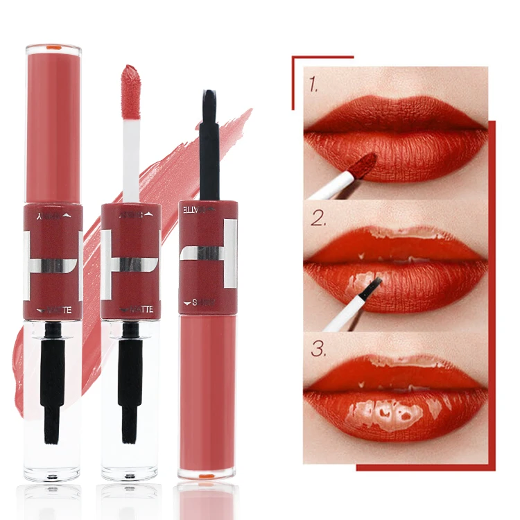 

Customized label personalized private label high-quality lip gloss 2-in-1 matte liquid lipstick