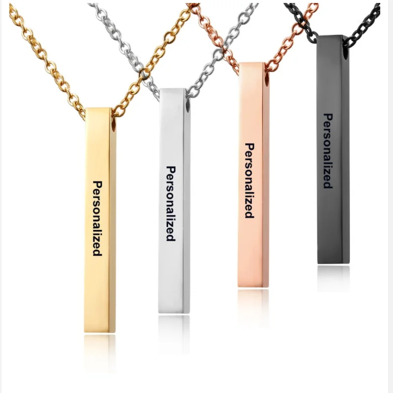 

Cuboid Pendant Joyas Pedreria Custom Personalized Engraved Name Date Necklace Gold Plated Link Chain Necklaces Wedding MEN'S