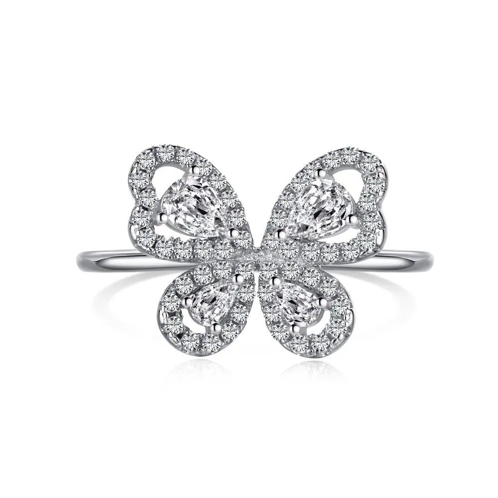 

Trendy Luxury Cz Cubic Zirconia 925 Sterling Silver Jewelry 18K Gold Plated Delicate Diamond Cute Butterfly Rings For Women