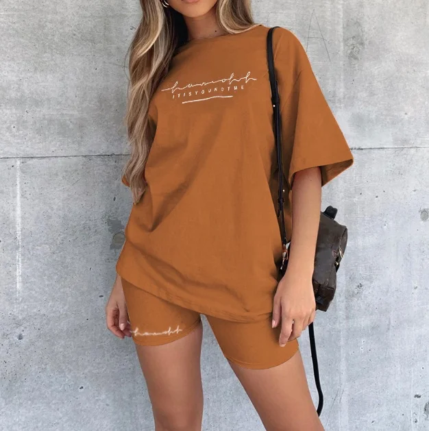 

2021Summer Clothes Ladies Plus Size T-shirts Women Biker Shorts Set Homewear Women Cotton Loungewear Women's Home Wear Sleepwear, Customized color