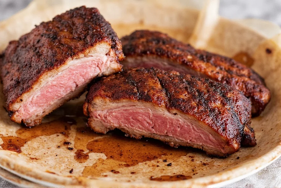 Beef flanken ribs at a butcher counter