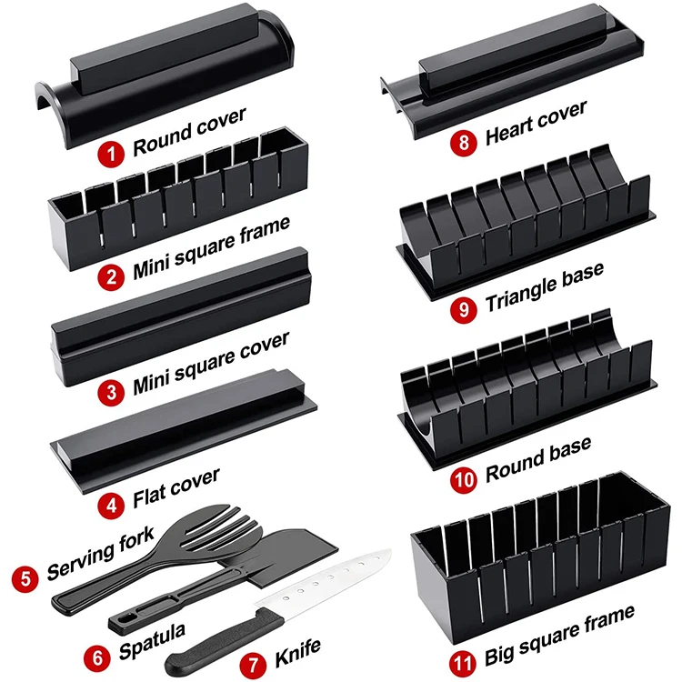 
10 Pieces No-stick Professional Sushi Making Kit,Eco-friendly Kitchen Sushi Tray 