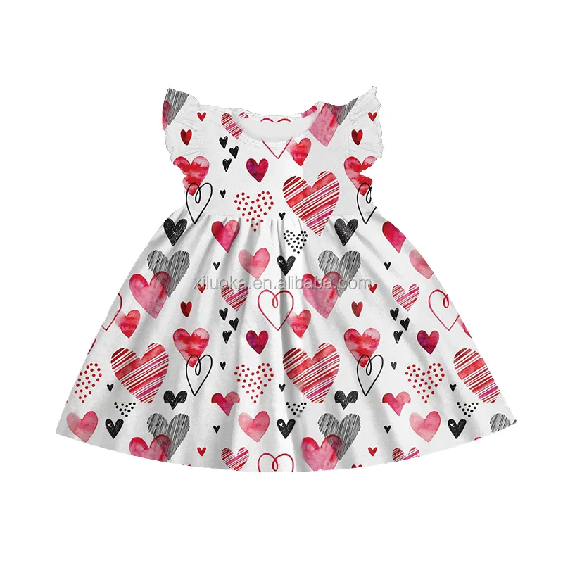 

New Arrival Children Spring Boutique Dress Flutter Sleeve Valentine's Day Girl Dress