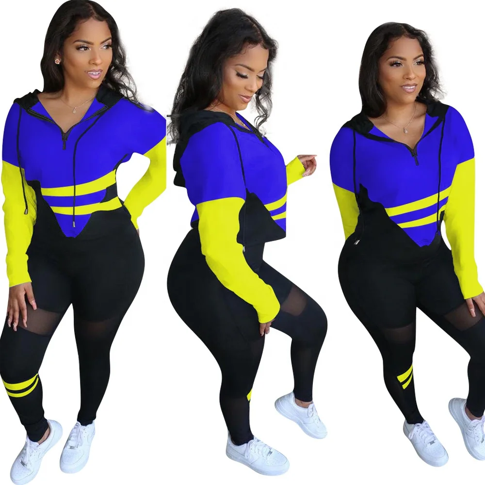 

YD - M6578 High quality plus size two piece set mesh women jogging sets 2 piece