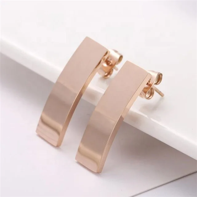 

Yiwu Aceon Stainless Steel Personalized Blank Engraveable Rose Gold Curved ID Earring