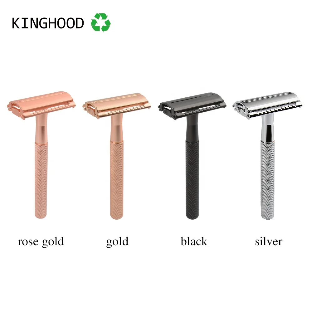 

Mens Straight Blades Safety Razor Gold Stainless Steel Double Edge Shaving Razor, Matte rose gold