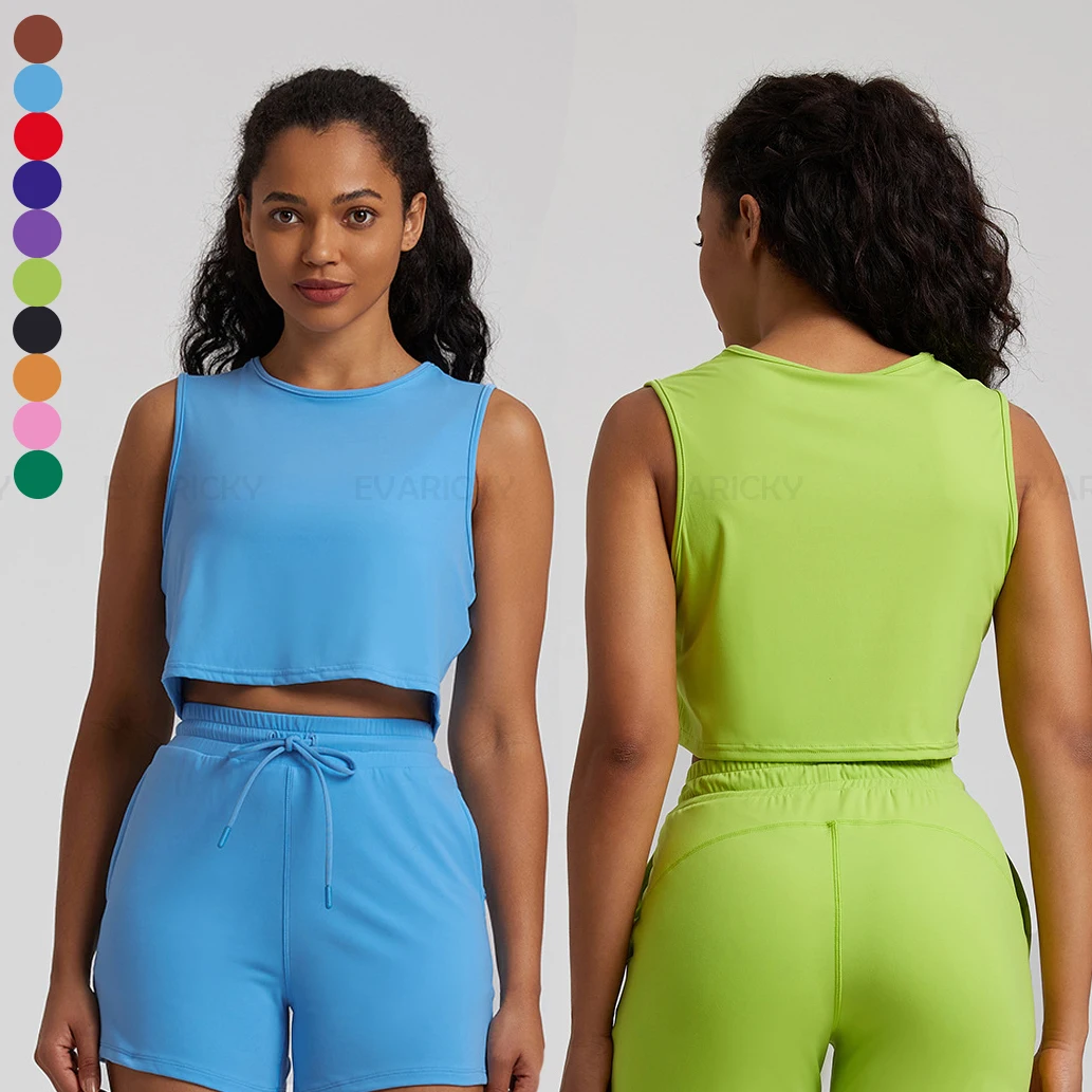 

Wholesale Custom Women's Sleeveless T-Shirt Yoga Crop Tank Tops Women Fitness Workout Solid Color Gym Tank Tops Summer