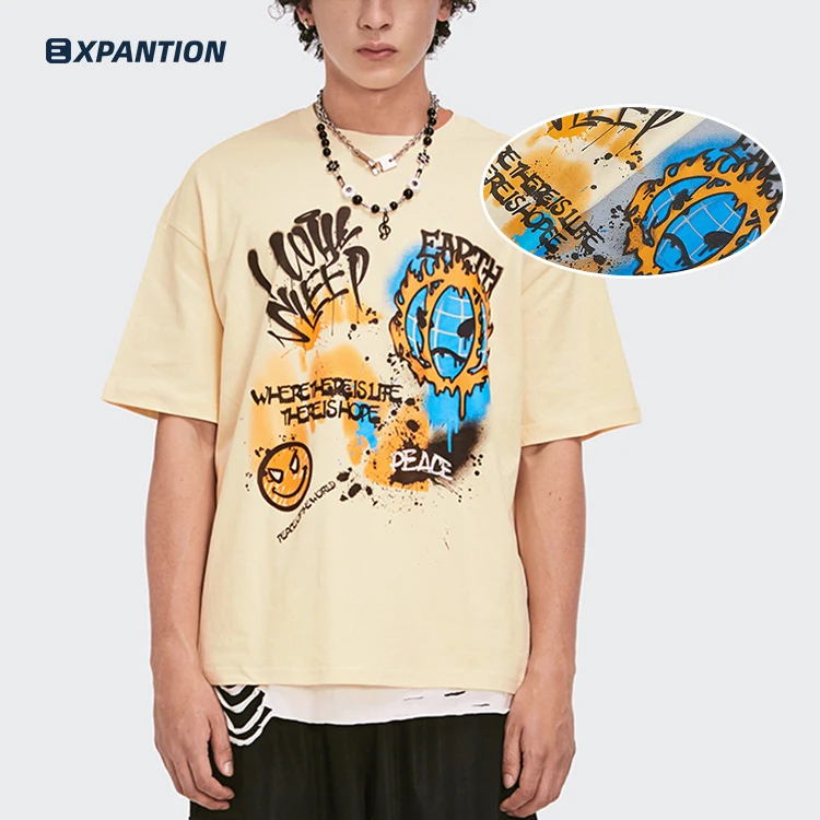 

EXP top quality cotton round neck short sleeve streetwear men stylish screen print cartoon t-shirt, 2 colors