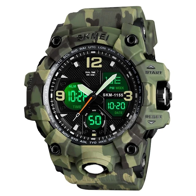 

SKMEI Silicone Watch 1155B Casual Waterproof Military Male Wrist Watch Hot Sale Camouflage Electronic Digital Men Watches Reloj, 7-colors