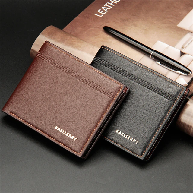 

Men's Wallet Business Casual Short PU Wallet Two-fold Leather Card Holder Cartera de hombre, As the pics