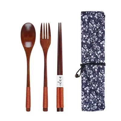 

chinese portable wooden spoon and fork chopsticks set reusable