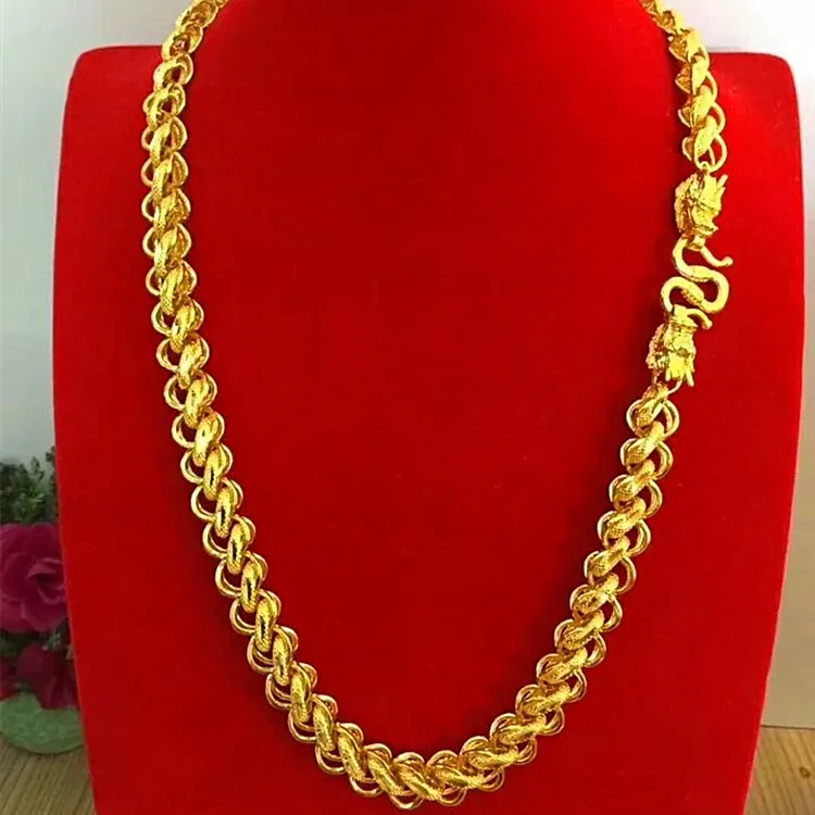 

Gold Double Dragon Head Necklace Brass Gold Plated Thai Chain Exquisite Men'S Jewelry
