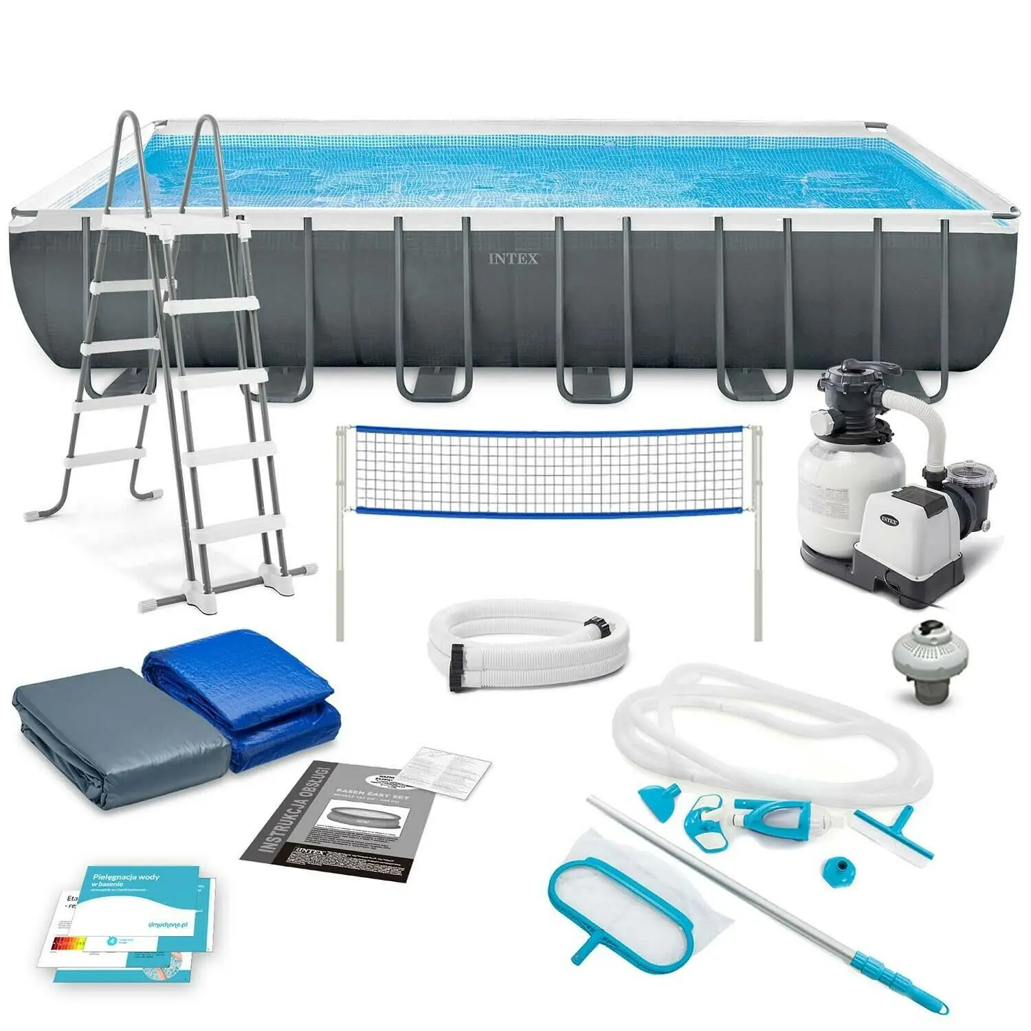 

INTEX 26364 7.32*3.66*1.32m Rectangle Frame Large Above Ground Steel Swimming Pool & Accessories Included