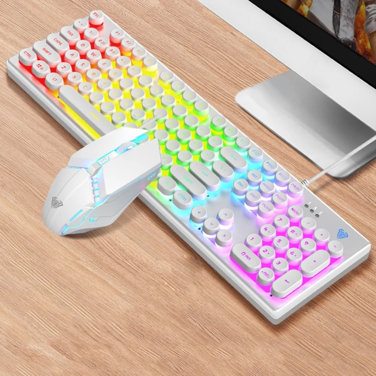 

Round Keycap USB Cool Lighting Effect Wired Mechanical Gaming Keyboard Mouse Set, Ordinary Version keyboard mouse combos gaming