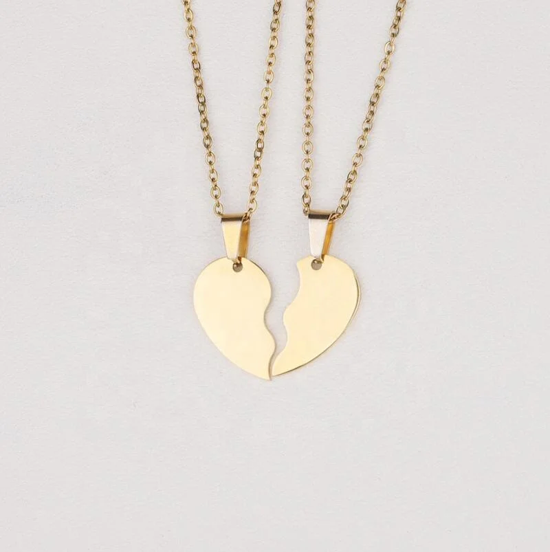 

Custom Luxury Heart Necklace Puzzle Couple Stainless Steel Split Charm Pendant necklace Sets Jewellery