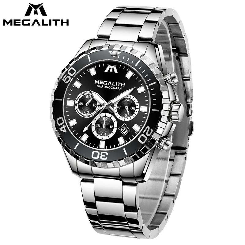 

Custom Brand Megalith Sport Waterproof Wristwatches Men Chronograph Boys Chain Quartz Watch