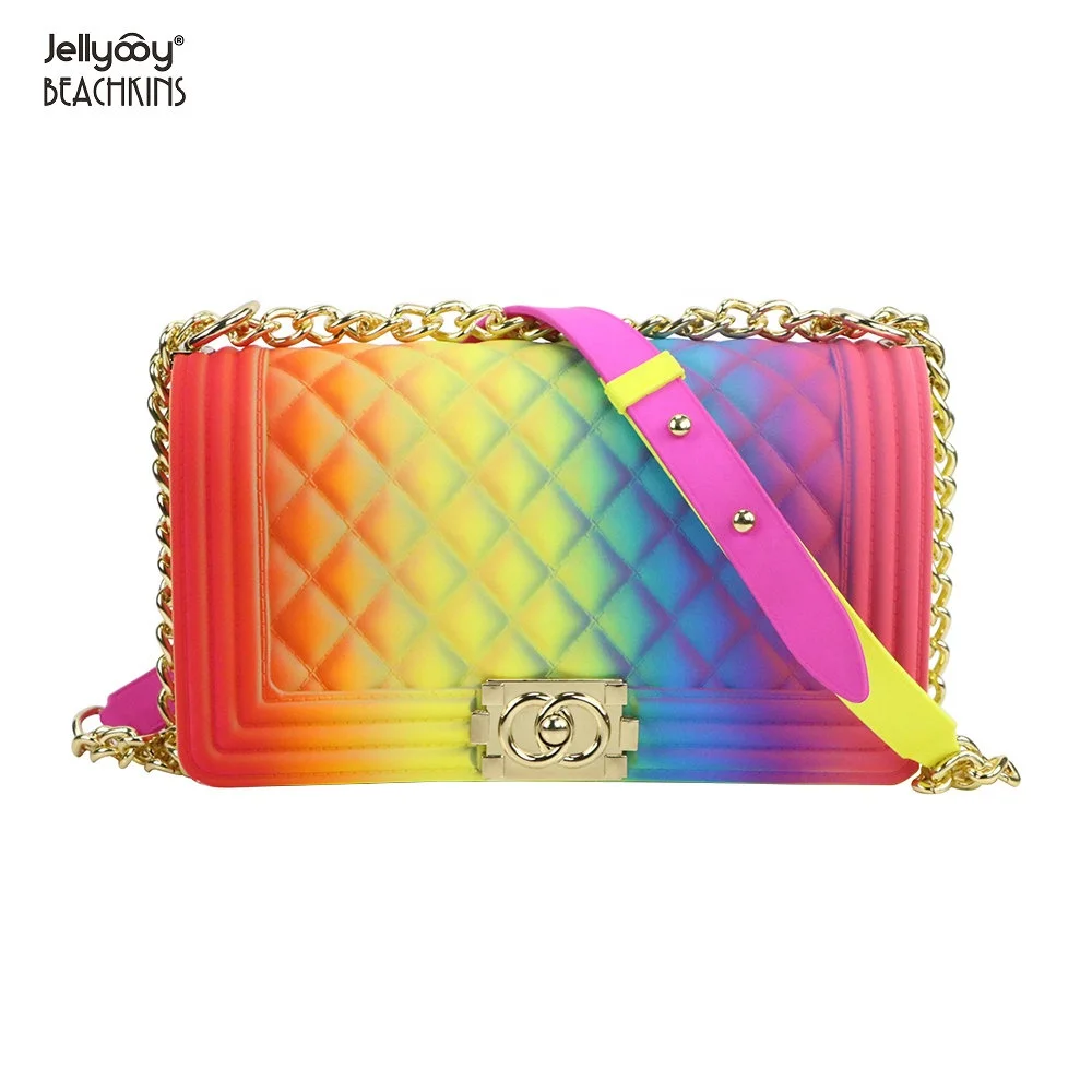 

Jellyooy BEACHKINS Matte Rainbow Jelly Bags PVC Plaid Multicolor INS Chic Girl Colorful Large Jelly Crossbody Bag, 15 colorful colors, accept make new colors.
