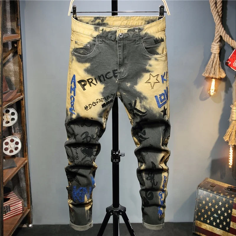 

men's ripped jeans fashion personality slim hip hop jeans male denim street design trousers, Picture