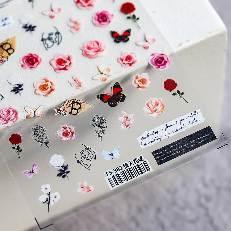 

Valentine's Day Nail Art Decals Fingernail Toenails Decorations for Manicure butterfly Flower Rose Design Accessories