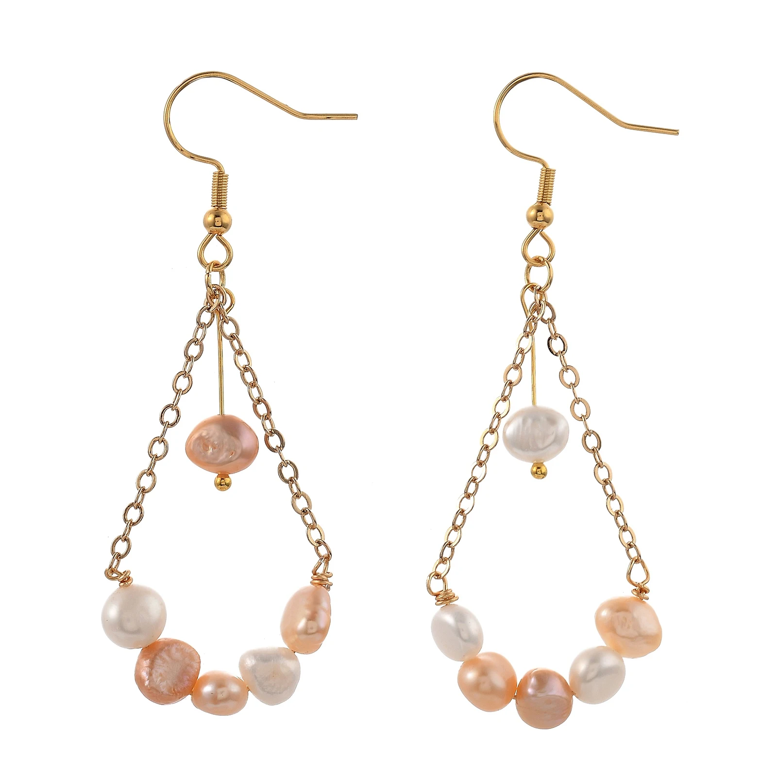 

PandaHall Brass Cable Chains Freshwater Pearl Beads Dangle Earrings