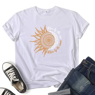 

White short sleeves sun flower graphic t shirts custom printing girls' women's t-shirts tee shirt plus size t-shirts for women, Black white pink yellow blue green grey red