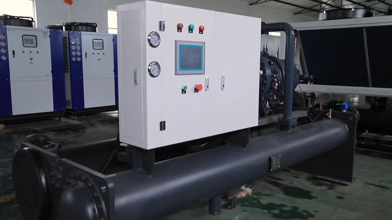 高性能 15 吨工业水冷螺杆式冷水机价格水冷却系统池