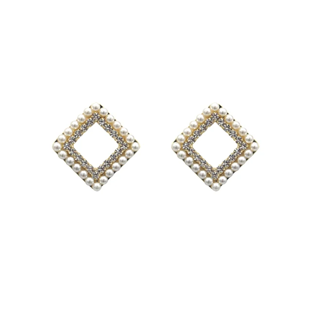 

Fashion Golden Jewelry Pearl Crystal Rhinestone Square Earring for Women Gift Party